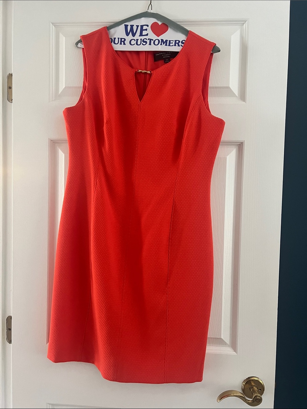 Tahari Womens Orange Classic Metal Front V-Neck Sleeveless Shift Dress 10 Petite